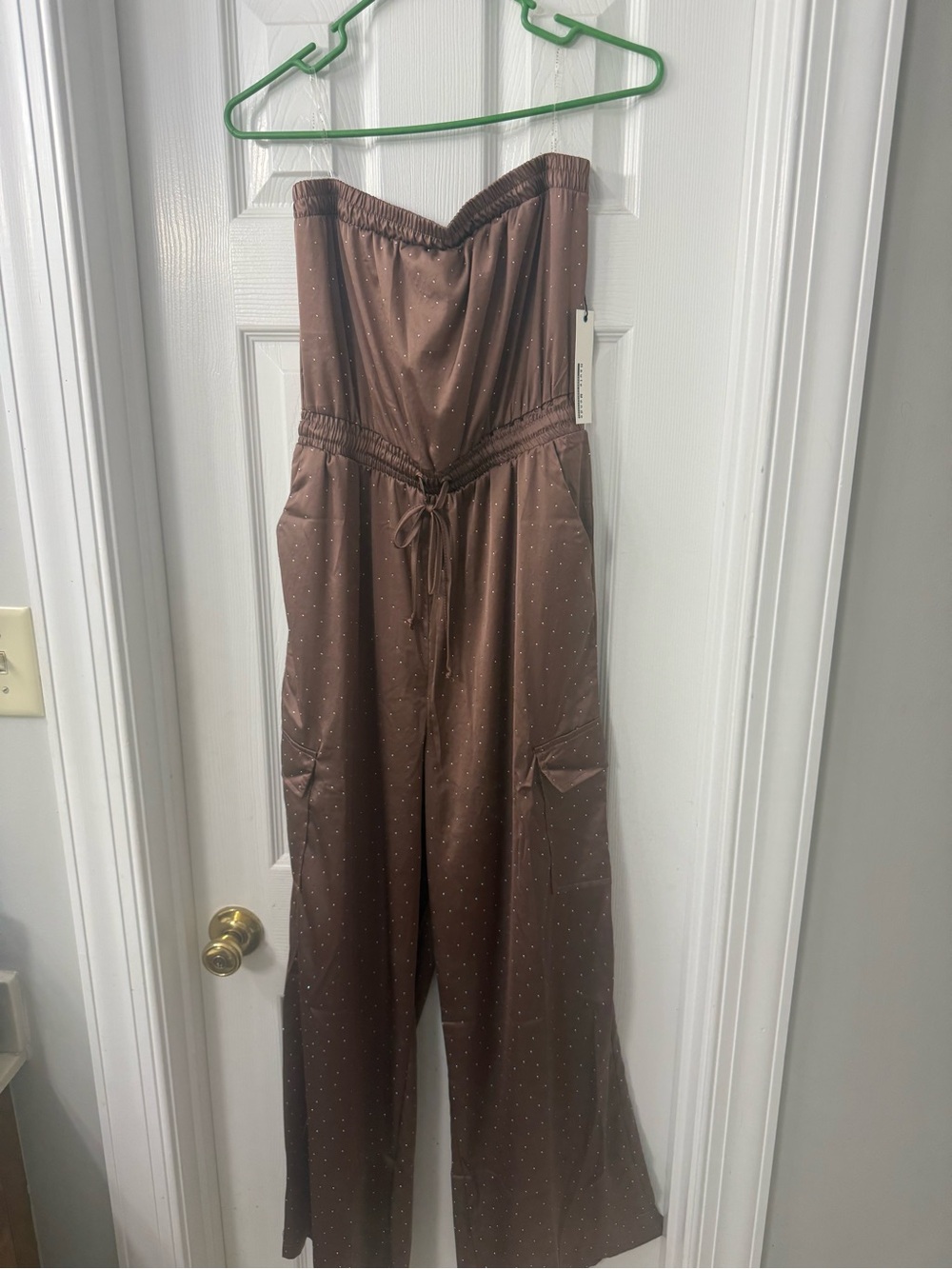 NanaMacs Brown Strapless Polka Dot Jumpsuit